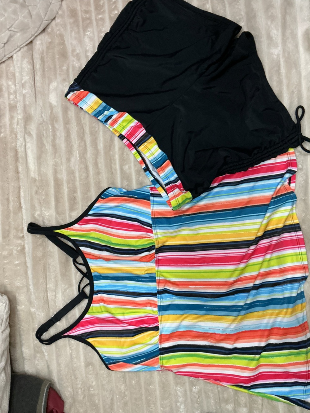 Striped Multicolor Tankini Swim Coverup with Black Trim